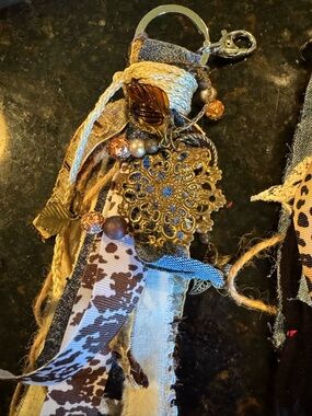 Boho Tassel Keychain with Filigree Medallion - Gold & Brown Accents